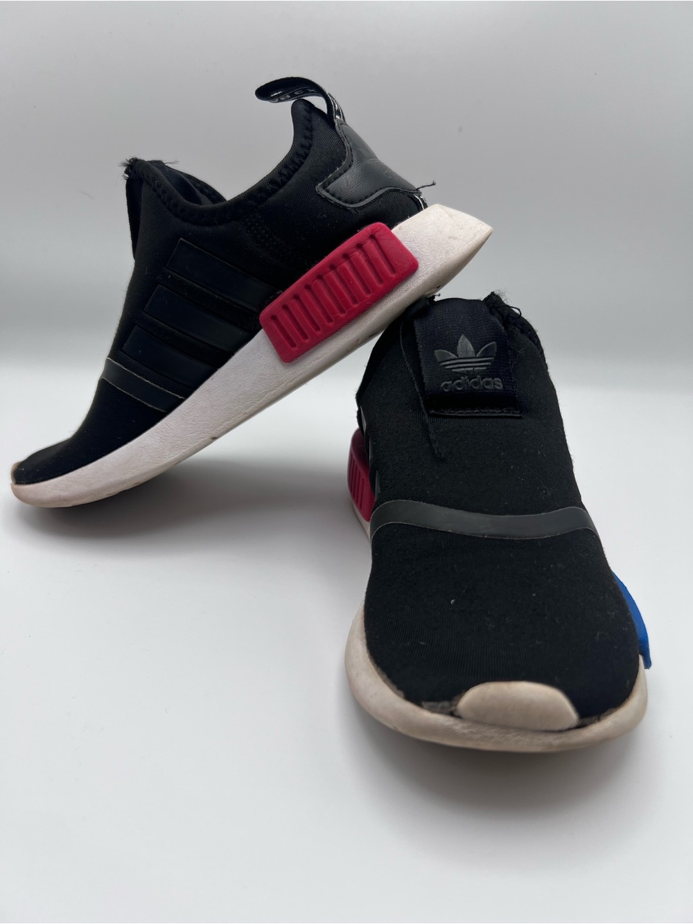 adidas NMB Kids Black Slip-On Sneakers with Blue & Red Midsole Accent - Picture 4 of 9